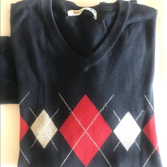 Old Navy Men’s V- Neck Argyle Sweater Black/ Red M - Picture 3 of 11